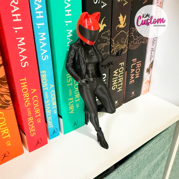 3D printed biker chick reader bookshelf figure - coloured helmet