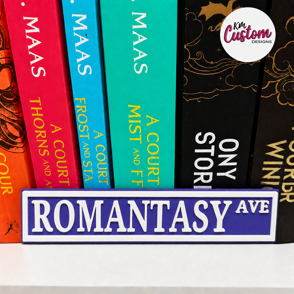 3D Printed Romantasy Avenue Book Shelf Sign