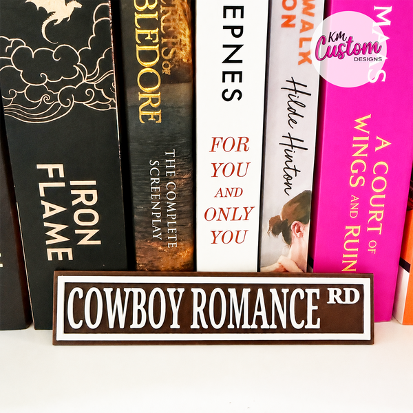 3D Printed Cowboy Romance Road Book Shelf Sign