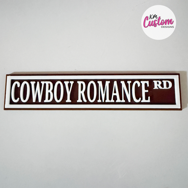 3D Printed Cowboy Romance Road Book Shelf Sign