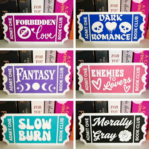 3D Printed Trope Book Club Shelf Signs