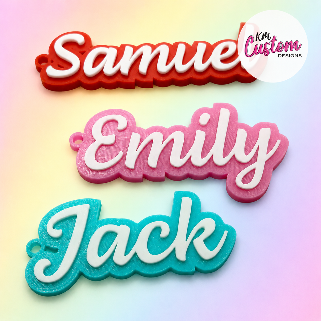 3D Printed Personalised Script Name Bag Tag Keyring – KM Custom Designs