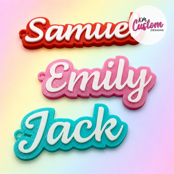 3D Printed Personalised Script Name Bag Tag Keyring